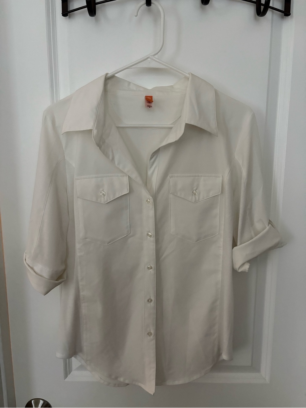 Lucy Cream Button-Down Shirt with Roll-Tab Sleeves